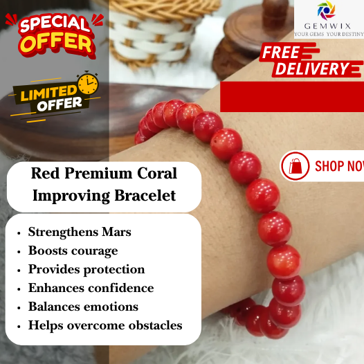 Red Premium Coral Improving Blood Circulation Bracelet For Men & Women image 1