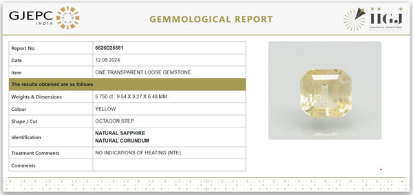 Natural Yellow Sapphire 5.75 Carat (6.39 Ratti) – Certified Untreated | 6626D25561 image 1