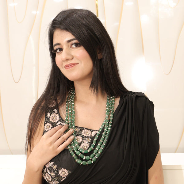 Emerald Beaded Three-Line Necklace: A Regal Symbol of Timeless Beauty -G.STB08 image 1