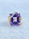 Exquisite Natural Square Shape Amethyst & Diamond Cocktail Ring in 14K Gold image 0