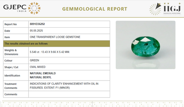 Natural Emerald | Govt. Lab Certified | Oval Mixed Cut No.: 8891D36292 image 1