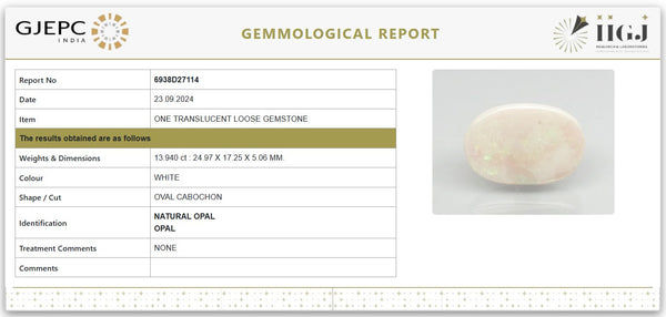 Natural Fire Opal 15.49 Ratti | Govt. Lab Certified | Translucent Oval CabochonNo.: 6938D27114 image 1