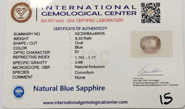 Natural Blue Sapphire | IGC Certified | Oval Cut Certification Number: IGCDKBAJ49505 image 2
