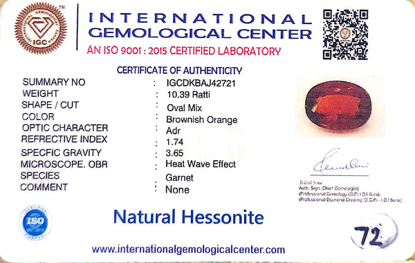 Natural Hessonite (Gomed) | Oval Mix Cut | IGC Certified Certificate Number: IGCDKBAJ42721 image 2