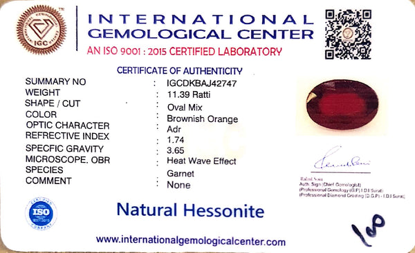 Natural Hessonite (Gomed) | Oval Mix Cut | IGC Certified Certificate No.: IGCDKBAJ42747 image 2