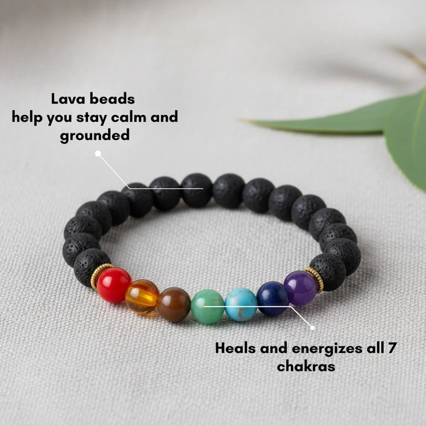7 Chakra Lava Stone Bracelet With Selenite Charging Plate