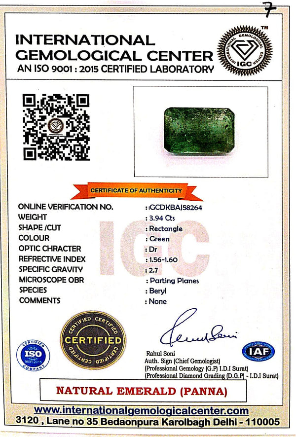 Natural Emerald | Rectangle | Lab Certified No. IGCDKBAJ58264 image 2