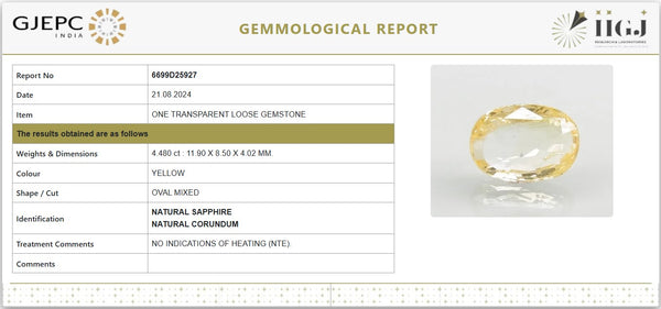 Natural Yellow Sapphire (Pukhraj) – 4.480 Carat / 4.98 Ratti – Certified Untreated | 6699D25927 image 1
