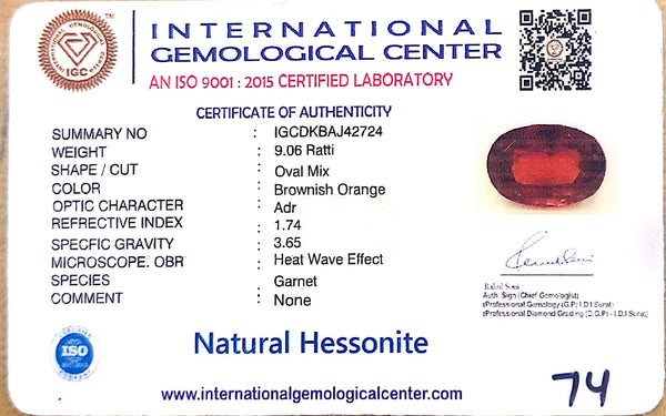 Natural Hessonite Garnet | Oval Mixed Cut | Brownish Orange Gemstone Certification Number: IGCDKBAJ42724 image 2