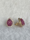 BloomRuby Earrings – 10.07 ct Carved Purplish Red Ruby & 0.45 ct Diamond Halo in 14K Gold image 1