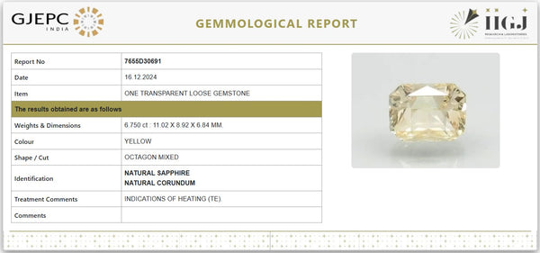 Natural Yellow Sapphire – 6.75 Carats / 7.36 Ratti (Certified) | 7655D30691 image 1