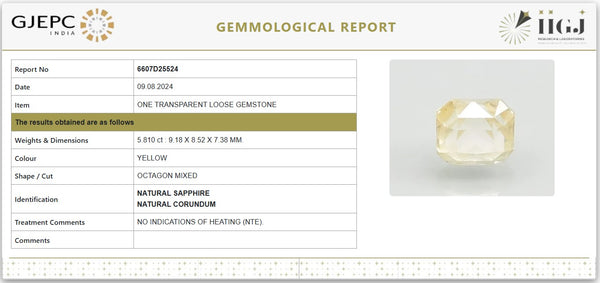 Natural Yellow Sapphire5.81 Carat (6.46 Ratti) – Certified Untreated | 6607D25524 image 1