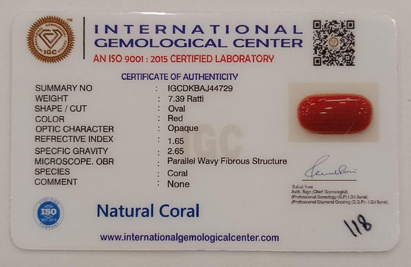 NaturalRed Coral | Certified|Oval CutGemstone Summary No. IGCDKBAJ44729 image 2