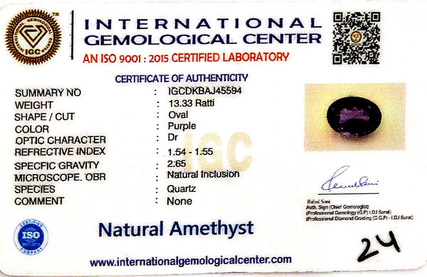 Natural Amethyst | Oval | Lab Certified No. IGCDKBAJ45594 image 2