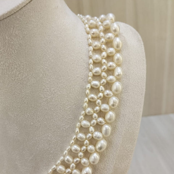 Natural Pearls 4 Line Round & Oval Shape Necklace: A Symphony of Elegance and Versatility image 1