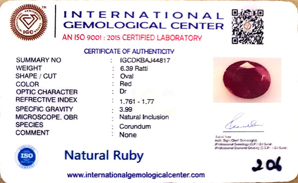 6.39 Ratti Natural Ruby | Oval Cut | IGC Certified no IGCDKBAJ44817 image 2