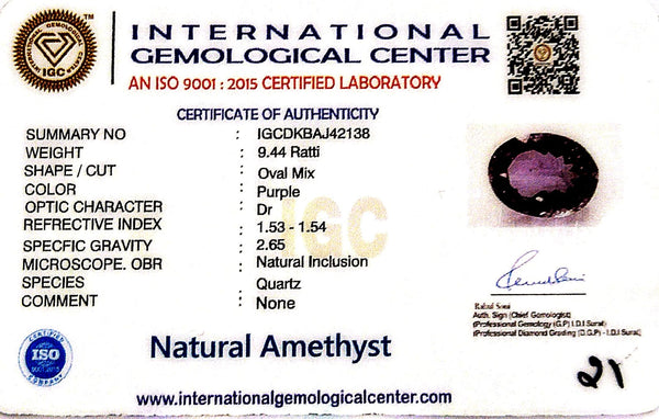 Natural Amethyst | Oval Mix | Lab Certified No. IGCDKBAJ42138 image 2
