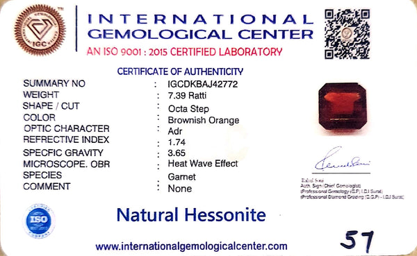 Natural Hessonite (Gomed) | Octa Step Cut | IGC Certified Certificate No.: IGCDKBAJ42772 image 2