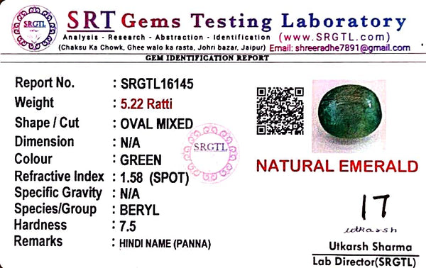 Natural Emerald |Oval Mixed | Govt. Lab Certified No. SRGTL16145 image 2