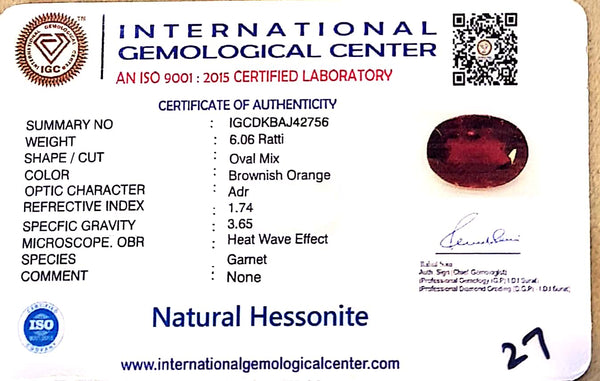 Natural Hessonite Garnet | Oval Mix Cut | Brownish Orange Certificate No.: IGCDKBAJ42756 image 2