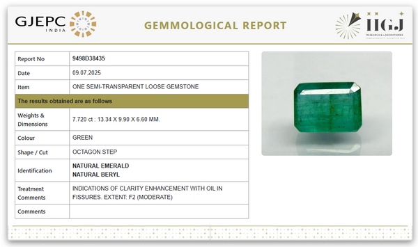 Natural Emerald | Govt. Lab Certified | Octagon StepCut Report No. 9498D38435 image 1