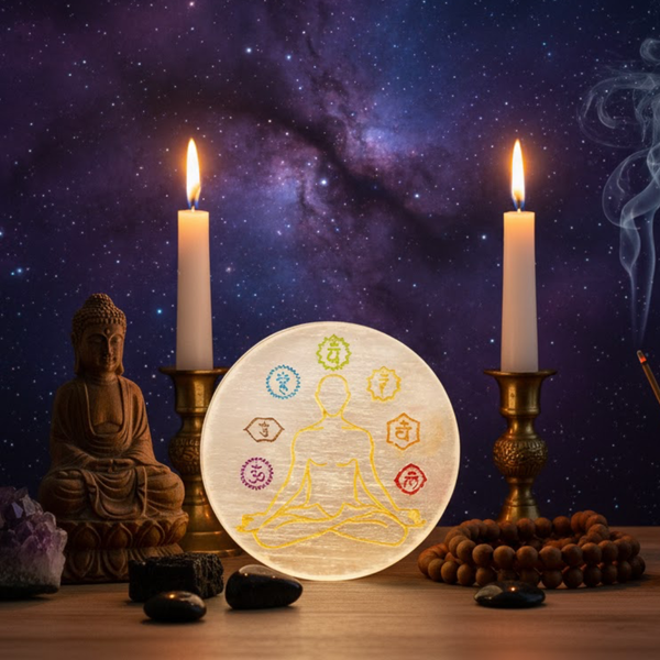 7 Chakra Lava Stone Bracelet With Selenite Charging Plate