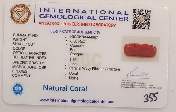 Natural Red Coral | Certified |Capsule Cut Gemstone Summary No. IGCDKBAJ44967 image 2