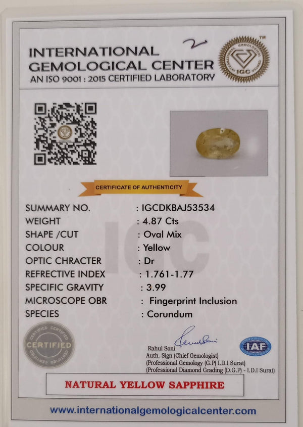 Natural Yellow Sapphire |Oval MixCut | IGC Certified No.: IGCDKBAJ53534 image 2