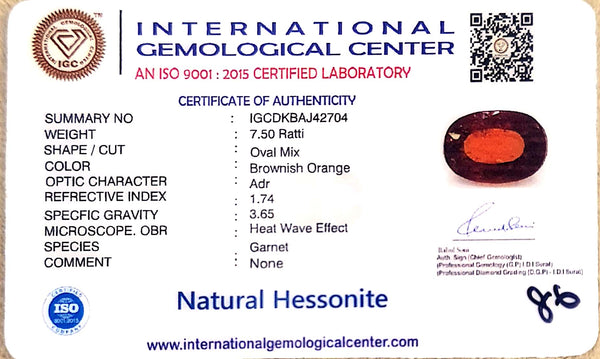 Natural Hessonite Garnet | Brownish Orange | Oval Mix Cut | Certified Certificate No.: IGCDKBAJ42704 image 2