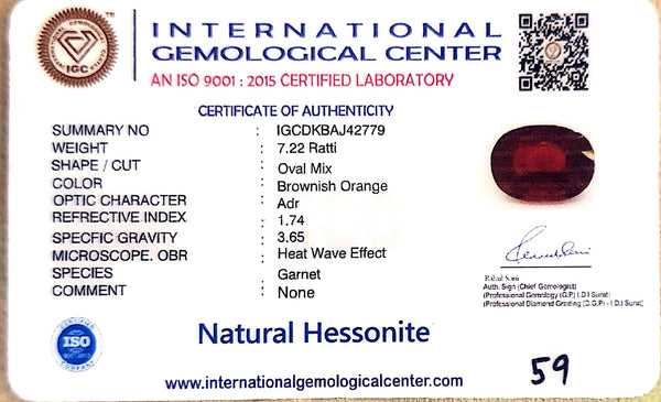 Natural Hessonite (Gomed) | Oval Mix Cut | IGC Certified Certificate No.: IGCDKBAJ42779 image 2