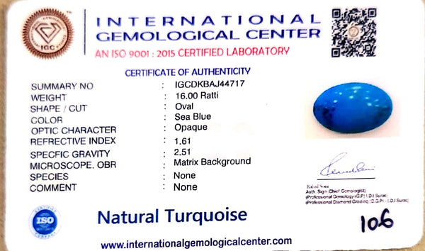 16.00 Ratti Natural Turquoise | Sea Blue | Oval | IGC Certified | Matrix Background Certification: IGC (IGCDKBAJ44717) image 2
