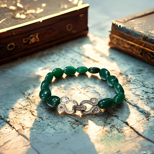 GEMWIX Green Onyx Beaded Bracelet with Crystal-Studded Silver Infinity Clasp, Healing Stone Jewellery for Women image 1