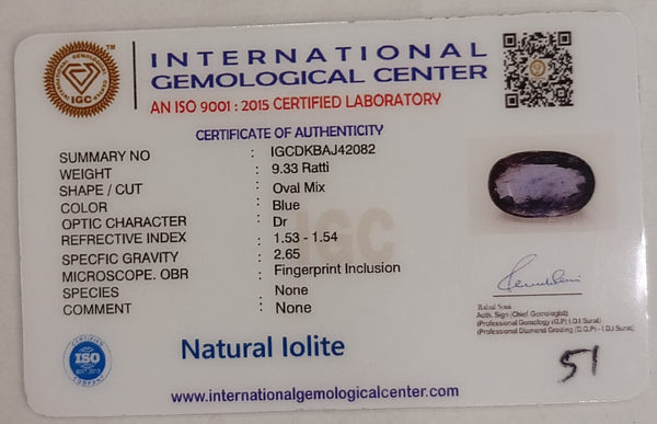 Natural Iolite| Govt. Lab Certified | OvalMix |Blue withCertificate No.: IGCDKBAJ42082 image 2