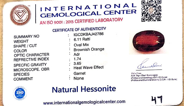 Natural Hessonite Garnet | Oval Mix Cut | Brownish Orange Certificate No.: IGCDKBAJ42786 image 2