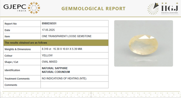 Natural Yellow Sapphire | Oval Mixed Cut | Transparent | Govt. Lab Certified | Unheated | 8980D36551 image 1