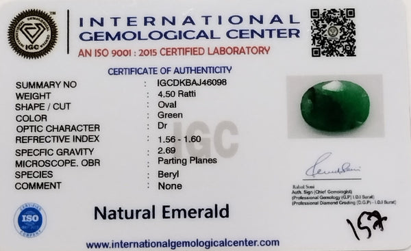 Natural Emerald | OvalCut | Govt. Lab Certified No. IGCDKBAJ46098 image 2