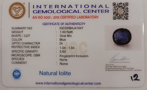 Natural Iolite| Govt. Lab Certified | OvalMix |Blue withCertificate No.: IGCDKBAJ41547 image 2