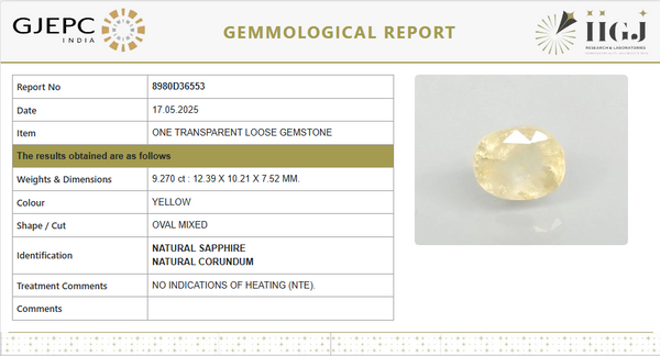 Natural Yellow Sapphire | Oval Mixed Cut | Transparent | Govt. Lab Certified | Unheated | 8980D36553 image 1