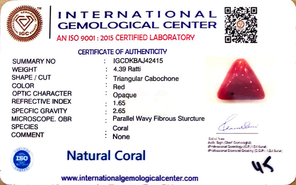 Natural Italian Red Coral | Certified Untreated | Triangular Cabochon image 1