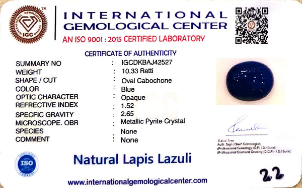 Natural Lapis Lazuli | Oval Cabochon | IGC Certified Certificate No.: IGCDKBAJ42527 image 2