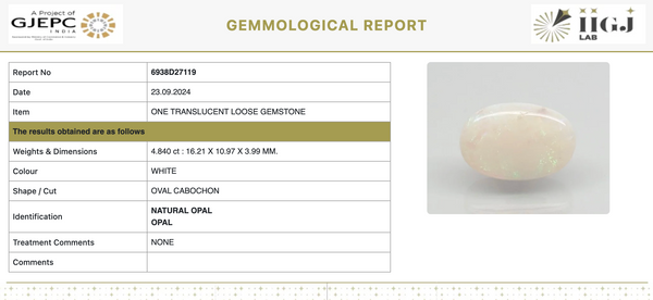 Natural Opal | KB | Oval Cabochon | IIGJ Certified No.: 6938D27119
