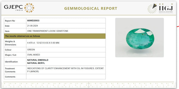 Natural Emerald 4.97 Ratti | Govt. Lab Certified | Oval Mixed CutNo. 6699D25933 image 1