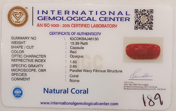 Natural Red Coral | Certified |Capsule Cut Gemstone Summary No. IGCDKBAJ46130 image 2
