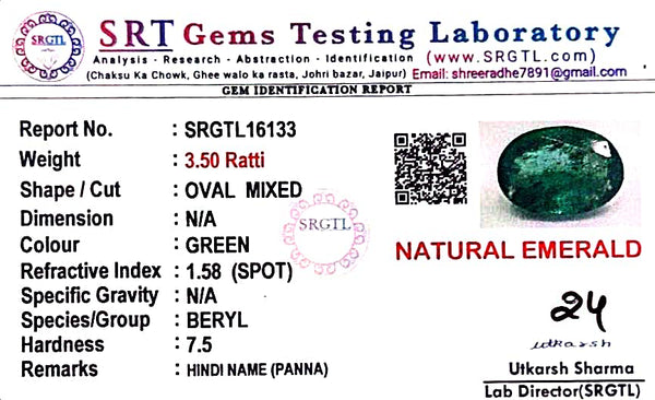 Natural Emerald | OvalCut | Govt. Lab Certified No. SRGTL16133 image 2