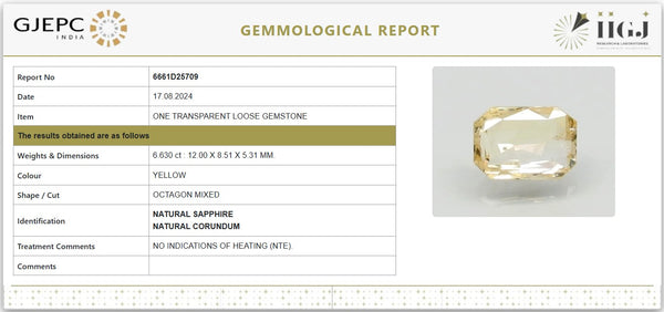 Natural Yellow Sapphire 6.63 Carat (7.37 Ratti) – Certified Untreated | 6661D25709 image 1