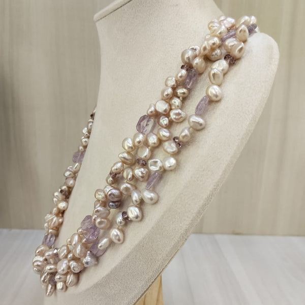Natural Pearls 3 Line Tumble Shape Necklace: A Dazzling Display of Elegance and Charm 060 image 2