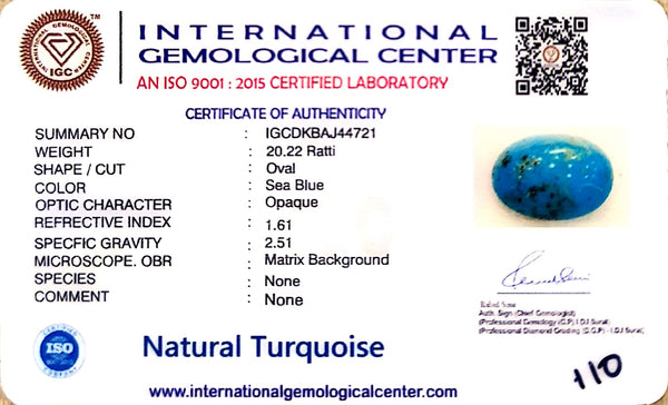 Natural Turquoise | Oval Cabochon | Sea Blue | Matrix Background | Certified Certificate No.: IGCDKBAJ44721 image 2