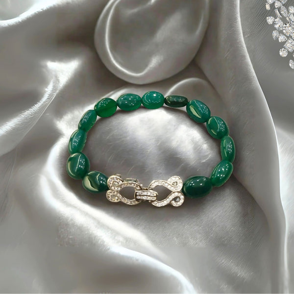 GEMWIX Green Onyx Beaded Bracelet with Crystal-Studded Silver Infinity Clasp, Healing Stone Jewellery for Women image 0
