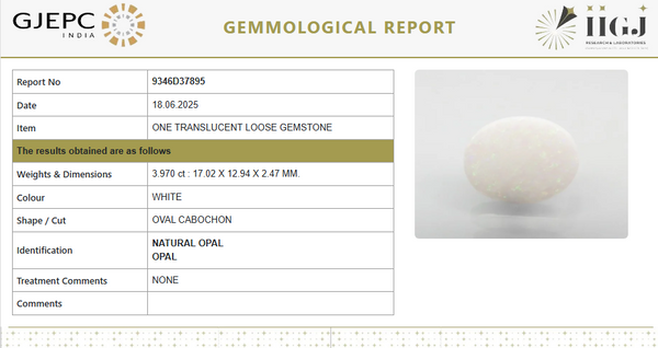 Natural Fire Opal 4.41 Ratti | Oval Cabochon | Govt. Lab Certified No.: 9346D37895 image 1