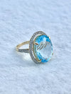 Stunning Natural Oval Shape Blue Topaz & Diamond Cocktail Ring in 14K Gold image 1